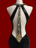 Modest Mermaid Jewel Neck Long Black Sequins With Gold Beads Evening Dresses High School Teens Senior Night Dance Party Outfits HZ0311