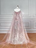 Glitter A line High Neck Pink Sequins Long Formal Fancy Prom Evening Dress Dinner Outfits Party Gowns For Teens HZ0311