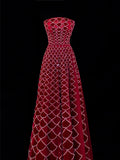 Modest Prom Dress Aesthetic Ball Gowns Strapless Burgundy Velvet Style Impress With Beadings Long Party Formal Gown HZ0311