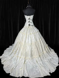 Vintage Long Wedding Gowns 1960s Dresses Ball Gown Strapless Style for Bride With Pleated Lace Train White Bridal Gown HZ0311