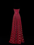 Modest Prom Dress Aesthetic Ball Gowns Strapless Burgundy Velvet Style Impress With Beadings Long Party Formal Gown HZ0311