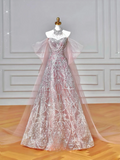 Glitter A line High Neck Pink Sequins Long Formal Fancy Prom Evening Dress Dinner Outfits Party Gowns For Teens HZ0311