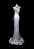 Modest Mermaid Spaghetti Strap White Chiffon Long Evening Dresses Inspo Senior Night Dance Prom Dress HZ0311