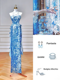 Glitter Sheath Strapless Blue Sequins Long Formal Fancy Prom Evening Dress Dinner Outfits Party Gowns For Teens HZ0311