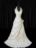 Timeless Long Wedding Gowns 70s Ideas Classy A line Halter Dresses Bohemian Style for Bride With Fitted Pleated Bridal Gown HZ0311