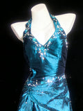 Classy Mermaid Halter Blue Taffeta With Beaded Bodice Sleeveless Long Prom Dresses Inspo For Senior Teens Birthday Outfits HZ0311