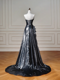 Glitter Mermaid Black Strapless With Removable Sleeves Long Formal Fancy Prom Evening Dress Dinner Outfits Party Gowns For Teens HZ0311