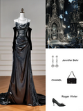 Glitter Mermaid Black Strapless With Removable Sleeves Long Formal Fancy Prom Evening Dress Dinner Outfits Party Gowns For Teens HZ0311