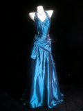 Classy Mermaid Halter Blue Taffeta With Beaded Bodice Sleeveless Long Prom Dresses Inspo For Senior Teens Birthday Outfits HZ0311