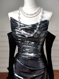 Glitter Mermaid Black Strapless With Removable Sleeves Long Formal Fancy Prom Evening Dress Dinner Outfits Party Gowns For Teens HZ0311