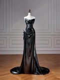 Glitter Mermaid Black Strapless With Removable Sleeves Long Formal Fancy Prom Evening Dress Dinner Outfits Party Gowns For Teens HZ0311