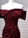 Simple Mermaid Off The Shoulder Burgundy With Sleeves Long Formal Prom Dresses Night Outfits Party Gowns HZ0311