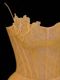 Simple Formal A Line Spaghetti Strap Yellow Tulle Style Impress Long Prom Dresses Party Gowns HZ0311