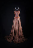 Women's Cocktail Party Gowns 90s Mermaid Brown V Neck Satin With Beads Long Graduation Dinner Outfits Prom Dresses HZ0311