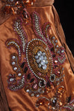 Women's Cocktail Party Gowns 90s Mermaid Brown V Neck Satin With Beads Long Graduation Dinner Outfits Prom Dresses HZ0311