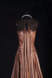 Women's Cocktail Party Gowns 90s Mermaid Brown V Neck Satin With Beads Long Graduation Dinner Outfits Prom Dresses HZ0311