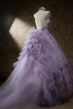 Cute Ball Gown Halter Lilac Sleeveless With Beaded Bodice Tulle Long Quinceanera Dresses Sweet 15 16 Birthday Outfits HZ0311