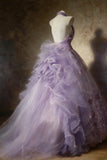 Cute Ball Gown Halter Lilac Sleeveless With Beaded Bodice Tulle Long Quinceanera Dresses Sweet 15 16 Birthday Outfits HZ0311