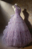 Cute Ball Gown Halter Lilac Sleeveless With Beaded Bodice Tulle Long Quinceanera Dresses Sweet 15 16 Birthday Outfits HZ0311