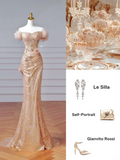 Sparkly Mermaid Off The Shoulder Blush Pink With Sleeves Long Formal Prom Dresses Night Outfits Party Gowns HZ0311