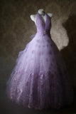 Cute Ball Gown Halter Lilac Sleeveless With Beaded Bodice Tulle Long Quinceanera Dresses Sweet 15 16 Birthday Outfits HZ0311