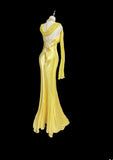 Classic Mermaid V Neck Yellow Lace Backless Ruffles Long Prom Dresses High School Senior Graduation Dance Evening Outfits HZ0311