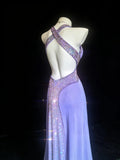 Retro 1950s Mermaid Halter Lilac With Beaded Bodice For Women Long Prom Dress Birthday Gowns HZ0311