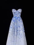 Classy A Line 1950s Formal Sweetheart Blue White Sequins With Beads Style Impress Long Prom Dresses Party Gowns HZ0311