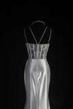 Vintage Mermaid Spaghetti Strap Silver Gray Silk Satin 2000s Prom Dress Inspo With Slit Lace Formal Party Gowns Formal Dresses HZ0311