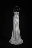 Vintage Mermaid Spaghetti Strap Silver Gray Silk Satin 2000s Prom Dress Inspo With Slit Lace Formal Party Gowns Formal Dresses HZ0311