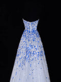 Classy A Line 1950s Formal Sweetheart Blue White Sequins With Beads Style Impress Long Prom Dresses Party Gowns HZ0311