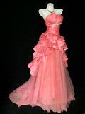 Classy Ball Gown Strapless Coral Pink Tulle Sleeveless For Women Long Prom Dresses Senior Sweet 16 Birthday Outfits HZ0311