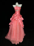 Classy Ball Gown Strapless Coral Pink Tulle Sleeveless For Women Long Prom Dresses Senior Sweet 16 Birthday Outfits HZ0311