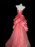 Classy Ball Gown Strapless Coral Pink Tulle Sleeveless For Women Long Prom Dresses Senior Sweet 16 Birthday Outfits HZ0311