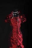 Women's Cocktail Party Gowns 90s Mermaid Square Neck Red Taffeta With Pleated Long Graduation Dinner Outfits Prom Dresses HZ0311