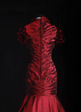 Women's Cocktail Party Gowns 90s Mermaid Square Neck Red Taffeta With Pleated Long Graduation Dinner Outfits Prom Dresses HZ0311