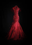 Women's Cocktail Party Gowns 90s Mermaid Square Neck Red Taffeta With Pleated Long Graduation Dinner Outfits Prom Dresses HZ0311