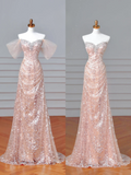 Sparkly Mermaid Sweetheart Sequins Blush Pink With Sleeves Long Formal Prom Dresses Night Outfits Party Gowns HZ0311