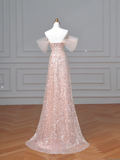 Sparkly Mermaid Sweetheart Sequins Blush Pink With Sleeves Long Formal Prom Dresses Night Outfits Party Gowns HZ0311