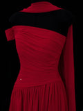 Classy A Line 1950s Formal One Shoulder Red Chiffon Pleated Style Impress Long Prom Dresses Party Gowns HZ0311