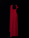 Classy A Line 1950s Formal One Shoulder Red Chiffon Pleated Style Impress Long Prom Dresses Party Gowns HZ0311