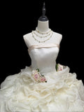 Unique Ball Gown Strapless Layered Tiered Tulle With Beads Long Prom Quinceanera Dresses Sweet 15 16 Birthday Gown HZ0311
