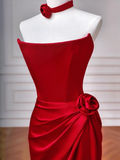 Cheap Mermaid Red Strapless With Pleated Sleeveless Long Formal Fancy Prom Evening Dress Dinner Outfits Party Gowns For Teens HZ0311