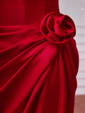 Cheap Mermaid Red Strapless With Pleated Sleeveless Long Formal Fancy Prom Evening Dress Dinner Outfits Party Gowns For Teens HZ0311