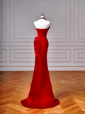 Cheap Mermaid Red Strapless With Pleated Sleeveless Long Formal Fancy Prom Evening Dress Dinner Outfits Party Gowns For Teens HZ0311
