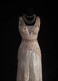 Women's Cocktail Party Gowns 90s A line V Neck Lace With Beads Long Graduation Dinner Outfits Prom Dresses HZ0311