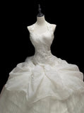 Unique Ball Gown Halter White Layered Tiered Tulle With Beads Long Wedding Quinceanera Dresses Sweet 15 16 Birthday Gown HZ0311
