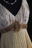 Women's Cocktail Party Gowns 80s A line V Neck Chiffon Pleated With Beads Long Graduation Dinner Outfits Prom Dresses HZ0311