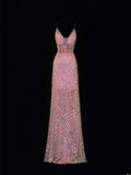 Classy Formal A Line Spaghetti Strap Pink Sequins Style Impress Long Prom Dresses Party Gowns HZ0311