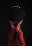 Vintage Ball Gowns Strapless Burgundy Wine Red Dark Satin Party Dress With Beads 1950s Retro Classy Birthday Dinner Long Prom Dresses HZ0311